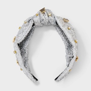 New Years Embellished Rhinestone Knot Headband - Silver/Gold - 1 of 3