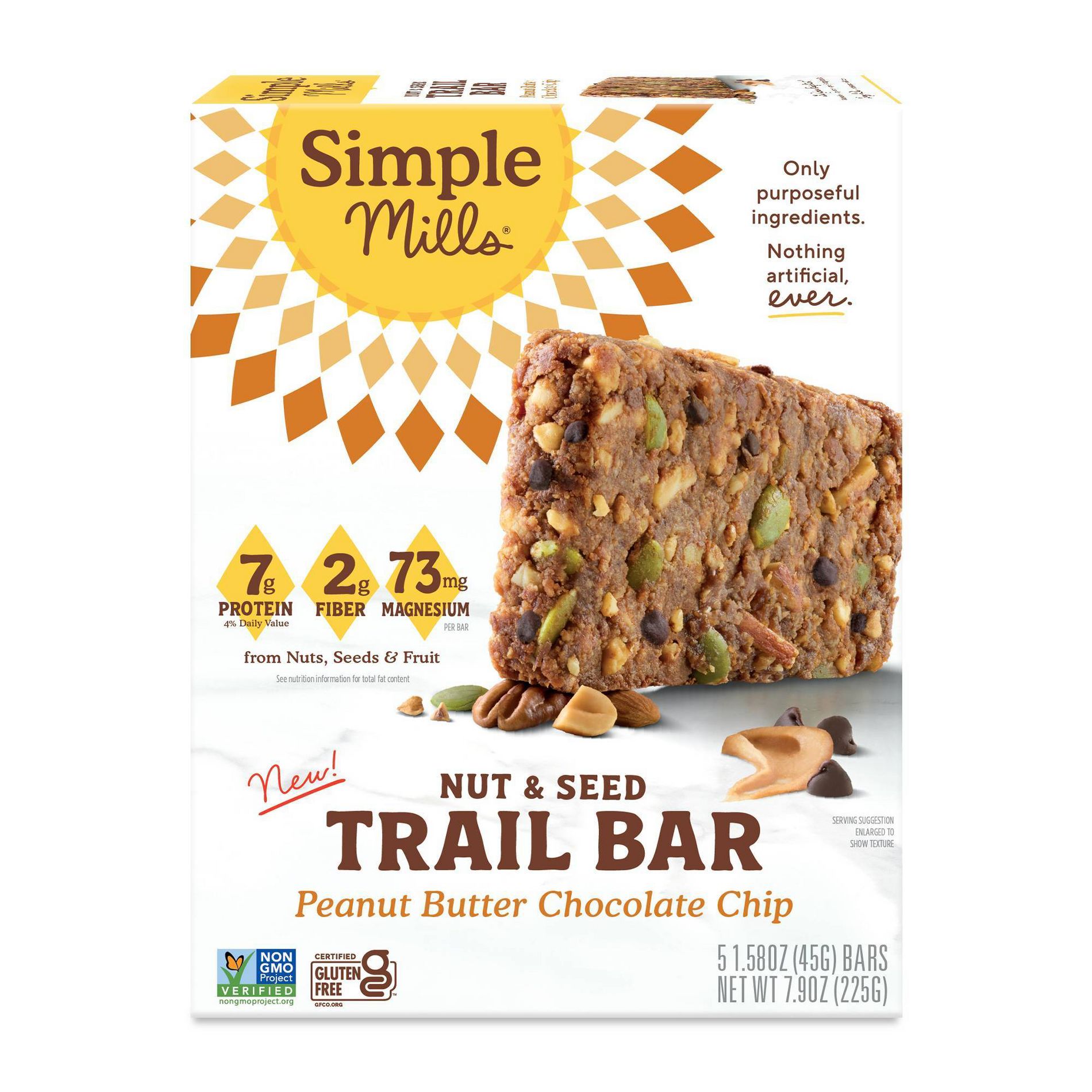 Simple Mills Nut & Seed Trail Snack Bar Peanut Butter Chocolate Chip - 7g Protein - 7.9oz/5ct