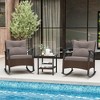 Tangkula 3 Pieces Outdoor Rocking Chairs Set Rattan Heavy Duty Cushioned Rocker Chairs with 2-Tier Tempered Glass Coffee Table - 2 of 4