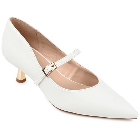 White leather kitten heel cheap shoes