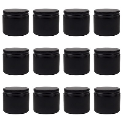 Cornucopia Brands 2oz Black Coated Glass Jars 12pk; Cosmetic Jars w/ Black Metal Lids and Black Matte Exterior