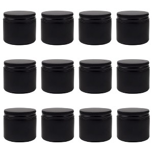 Cornucopia Brands 2oz Black Coated Glass Jars 12pk; Cosmetic Jars w/ Black Metal Lids and Black Matte Exterior - 1 of 4