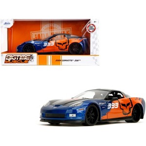2006 Chevrolet Corvette Z06 #333 "Spirit Racing" Blue Metallic and Orange with Black Hood and Top 1/24 Diecast Model Car by Jada - 1 of 4