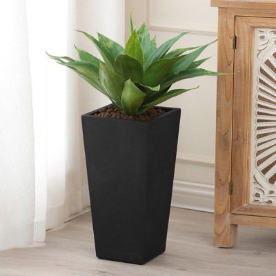 Black Fiberclay 18.5" Tall Tapered Square Planter