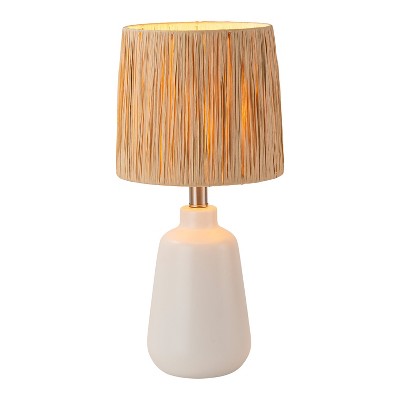 C Cattleya 18.5in. 1-Light Farmhouse White Ceramic Table Lamp with Paper Rope Shade for Bedroom,Living Room,Nightstand