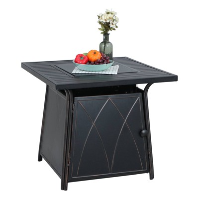 28" Outdoor Gas Fire Pit Table with Lid & Glass - Captiva Designs