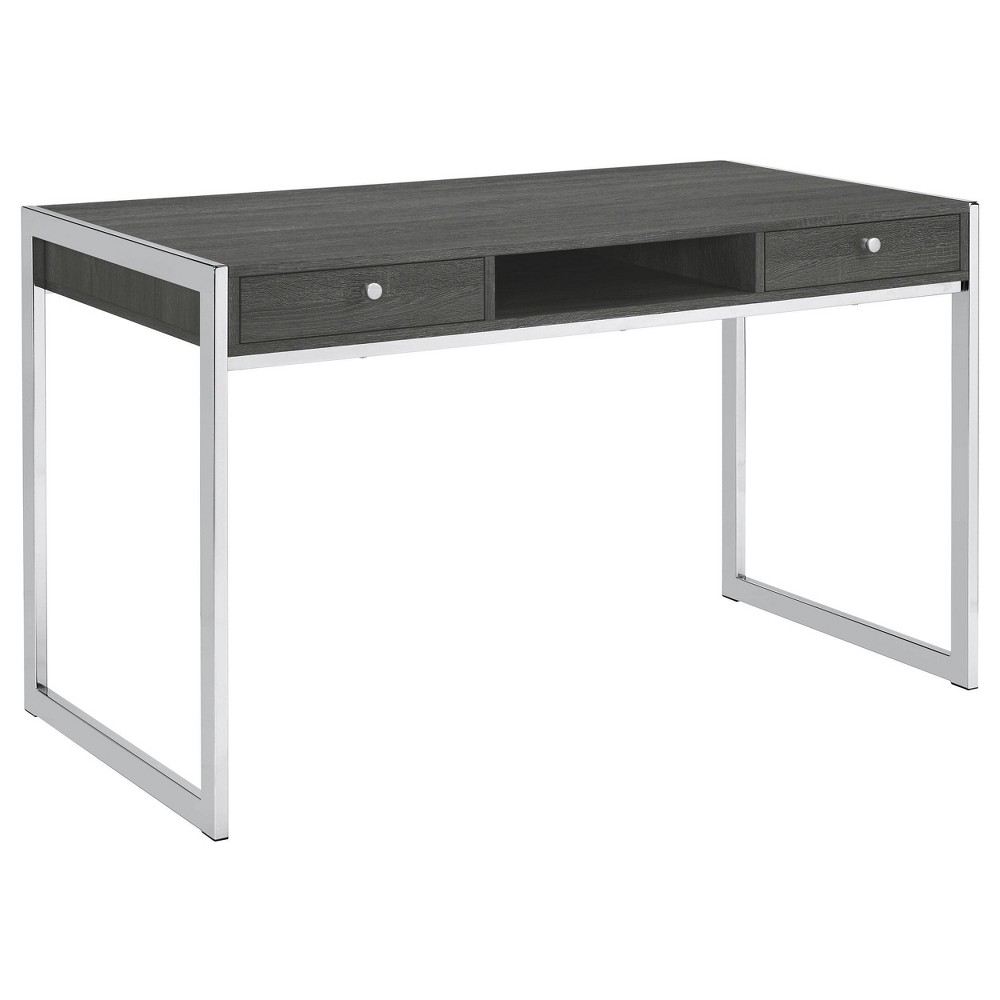 Photos - Office Desk Wallice 2 Drawer Writing Desk with Chrome Base Weathered Gray - Coaster