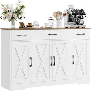 Jojoka Buffet Sideboard Kitchen Storage Cabinet with 3 Drawers, 55" Large Farmhouse Buffet Cabinet with Shelves and Doors, Wood Coffee Bar - 1 of 4