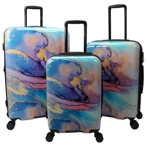 World Traveler Dejuno Wave Marble 3-Piece Expandable Spinner Luggage Set - 1 of 4