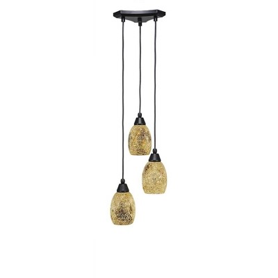 Toltec Lighting Europa 3 - Light Pendant in  Matte Black with 5" Gold Fusion Shade