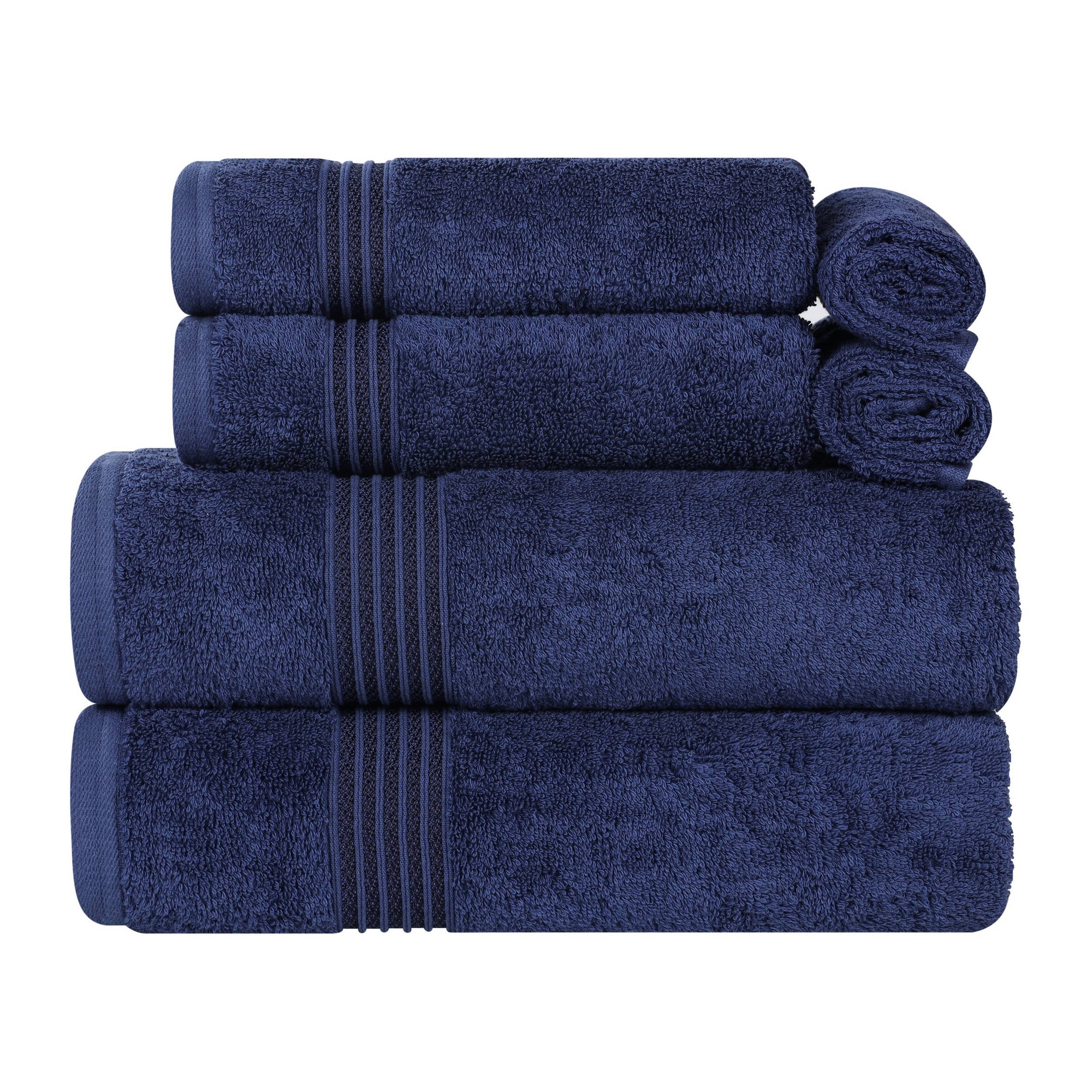 Egyptian Cotton Absorbent Luxury Heavyweight 6 Piece Towel Set, Navy Blue - Blue Nile Mills
