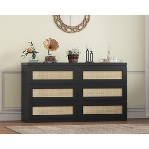 Rattan 6-Drawer Dresser for Bedroom - Modern Farmhouse Wood Closet Dresser, Durable Freestanding Storage Cabinet, for Living Room and Entryway - 1 of 4