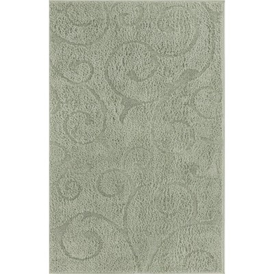Green Floral Shag Synthetic Rectangular 4' x 6' Area Rug