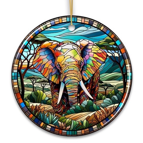 Majestic Elephant Stained Glass Style Ceramic Ornament, African Animals Christmas Gift and Decor| OrnamentallyYou - image 1 of 4