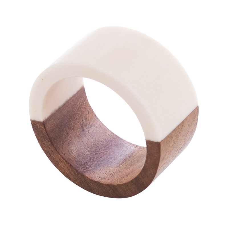 Saro Lifestyle Wood + Resin Napkin Rings, White (Set of 4), 1 of 7