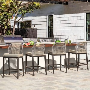 Arceso Outdoor Bar Stools, Rattan Outdoor Counter Height Bar Stools Set of 4, 26.5" H Woven Rope Patio Bar Chairs with Aluminum Legs for Kitchen - 1 of 4