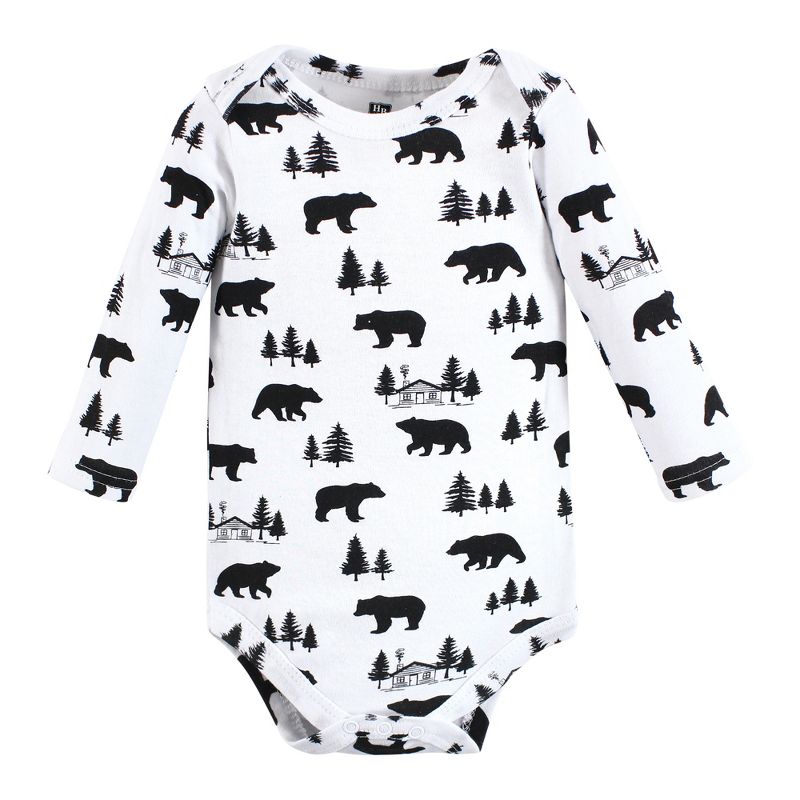 Hudson Baby Infant Boy Cotton Long-Sleeve Bodysuits, Baby Bear Gray Black 3-Pack, 5 of 7