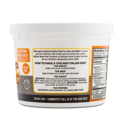 Buona USDA Choice All Natural Italian Beef Boneless Gravy Tub - Frozen - 34oz