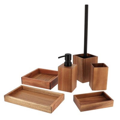 Evideco French Home Goods Acacia Bathroom Accessory Set 6-Pieces