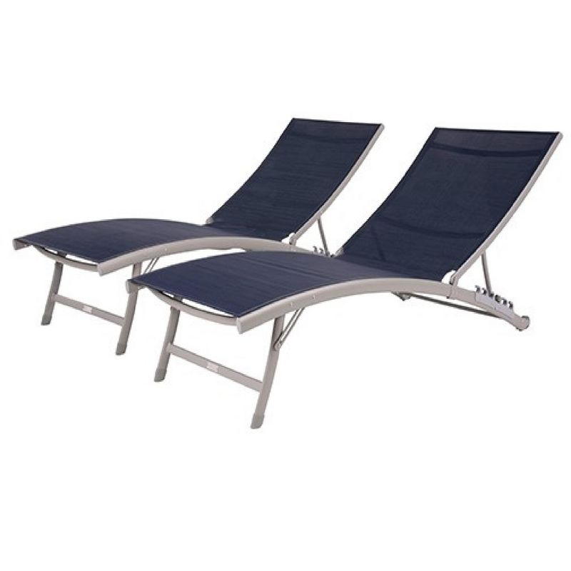 The Hamptons Collection 2 Piece Blue Aluminium Outdoor Patio Lounge Chair Set 71”, 1 of 3