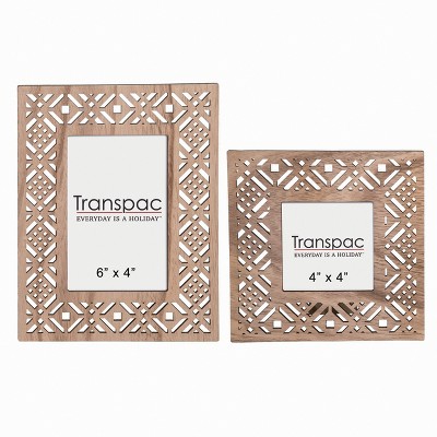 Transpac Wood 9" Brown Spring Die-Cut Patterned Frame Set of 3