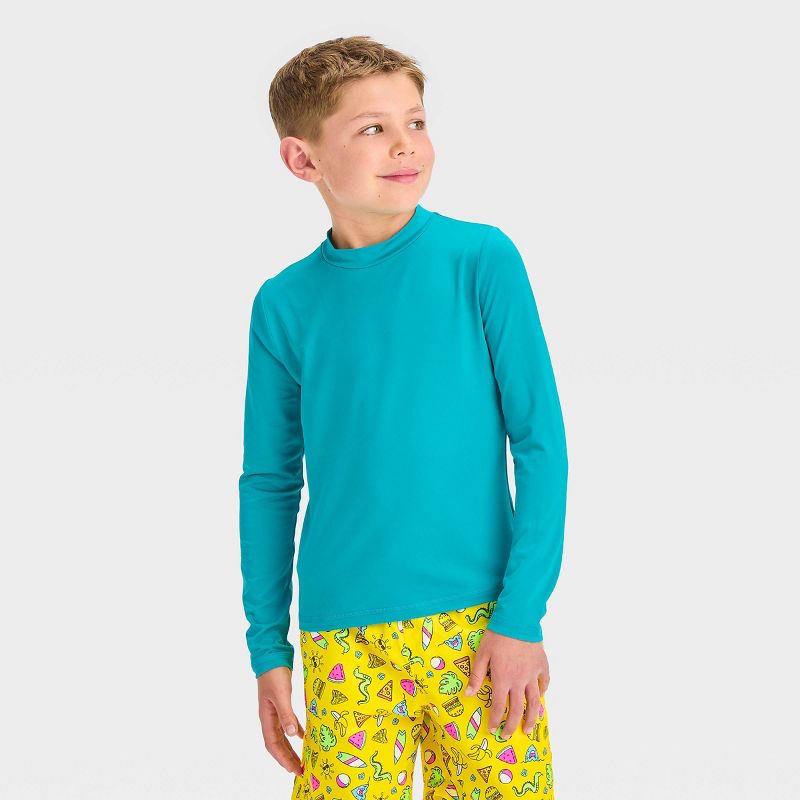 Boys' Solid Rash Guard Top - Cat & Jack™ Turquoise Green, 1 of 5