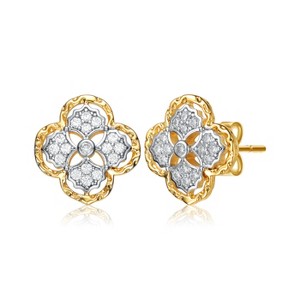 Guili 14K Gold Plated Cubic Zirconia Floral Stud Earrings with Sparkling Stones, a Sophisticated Jewelry Accessory for Timeless Elegance - 1 of 3