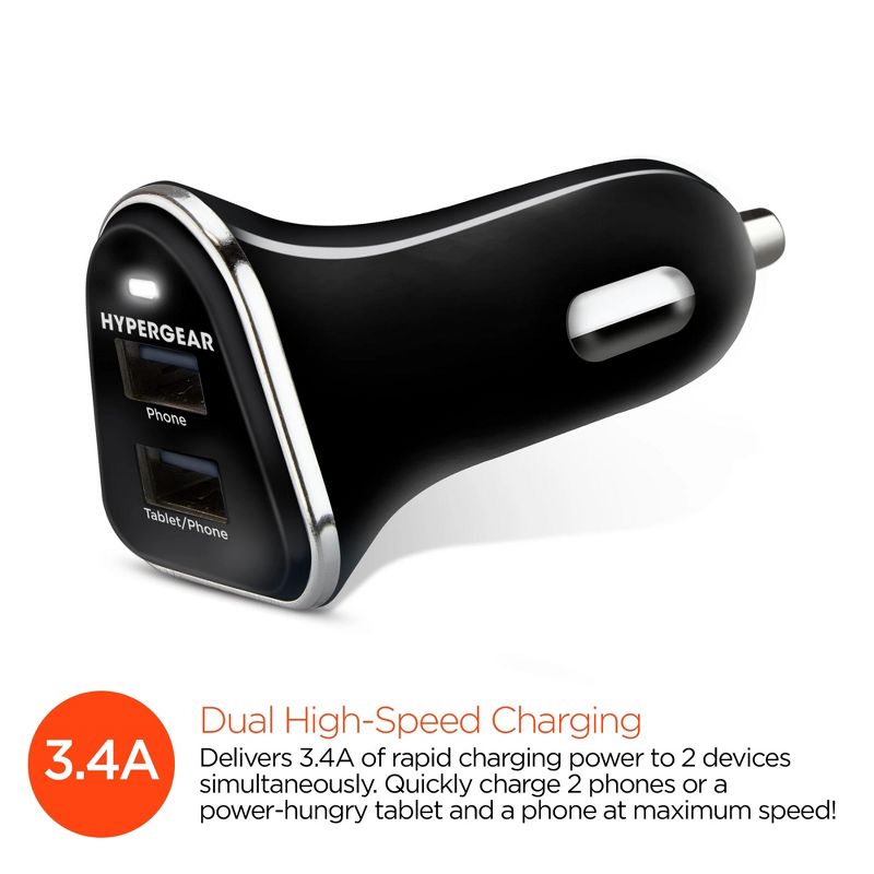 HyperGear High-Power 17W Dual USB Car Charger, 2 of 8