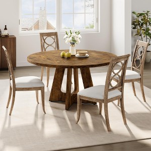 47-Inch Round Dining Table for 4-6 People, Solid Wood Top with 1.88" Thick Board & Adjustable Legs, Large Kitchen Table with Stable Base - 1 of 4