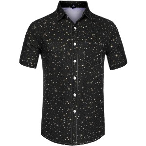 Lars Amadeus Men's Star Print Button Down Short Sleeves Casual Summer Shirts - 1 of 4