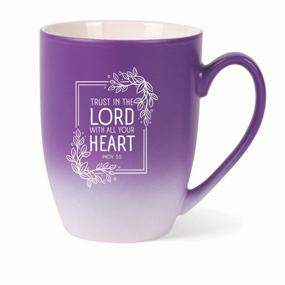 Elanze Designs Trust In The Lord With All Your Heart Two Toned Ombre Matte 10 ounce New Bone China Coffee Tea Cup Mug, Purple and White