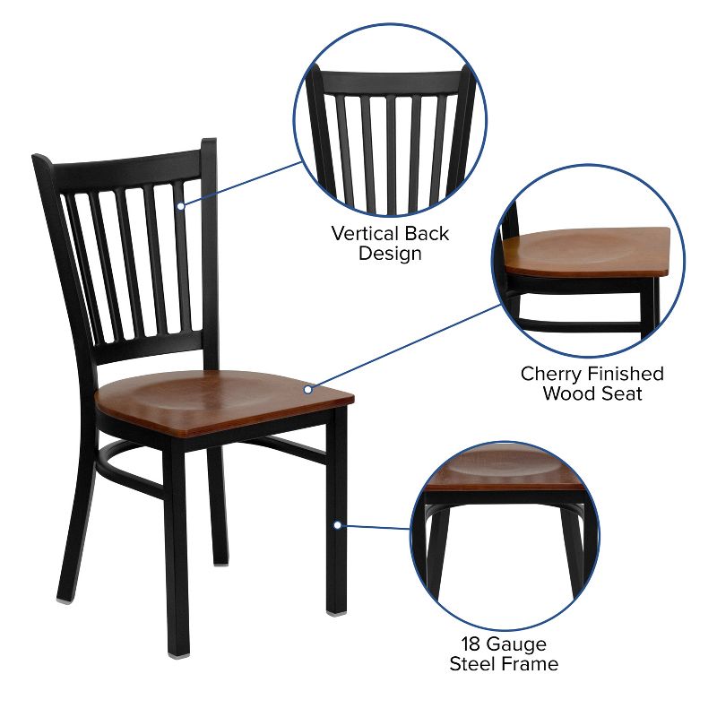 Flash Furniture Black Vertical Back Metal Restaurant Chair, 4 of 13