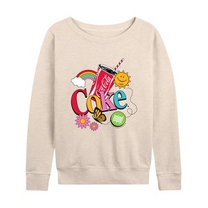 Women's - Coca-Cola - Colorful Coke Collage Lightweight French Terry Wide Neck Long Sleeve Shirt - 1 of 4