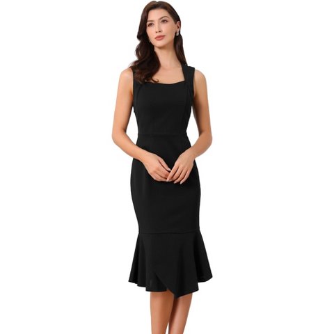 Женские платья INSPIRE CHIC Women's Sleeveless Cocktail Square Neck Bodycon Fishtail Ruffles Dress Large Black