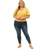 Agnes Orinda Women's Plus Size Smocked Waist V Neck Button Up Short Sleeve Shirred Blouses - 3 of 4
