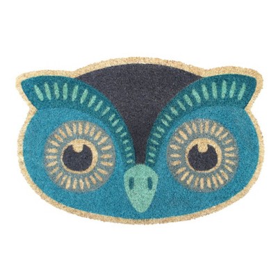 RugSmith Blue Machine Tufted Blue Owl Coir Doormat