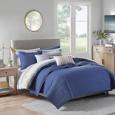 King Blue Microfiber Reversible Comforter and Quilt Set