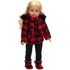Sophia’s Buffalo Check faux fur-Trimmed Coat, Scarf, Leggings, & Boots Outfit Set for 18” Dolls, Black/Red - 3 of 4