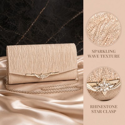 INSPIRE CHIC Shimmer Textured Evening Clutch Purse for Women with Removable Chain Strap & Magnetic Flap Lock 9.8*2.2*3.9 inches Champagne color — фото 4