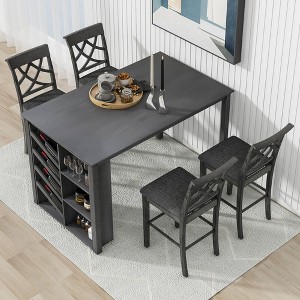 NicBex Dining Table Set for 4 Kitchen Table Solid Wood Dining Table Set with Curved Wine Rack for Dining Room, Grey - 1 of 4
