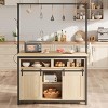 42” Kitchen Island with Power Outlet, Rustic Wood Coffee Bar, Sliding Barn Door, 9 Hooks, Open Shelves & Mobile Storage Cabinet, Natural Wood - 2 of 4