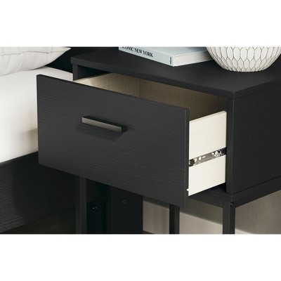 Black Modern 1-Drawer Nightstand with Metal Legs