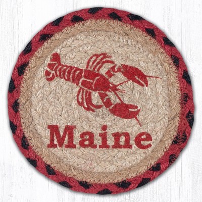 Earth Rugs Lobster Maine Round Coaster – 7"x7" Coastal Jute Accent with Nautical Red Lobster Design