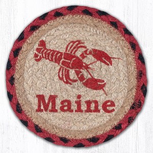 Earth Rugs Lobster Maine Round Coaster – 7"x7" Coastal Jute Accent with Nautical Red Lobster Design - 1 of 3