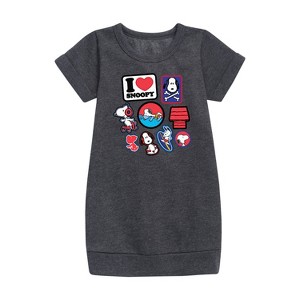 - Peanuts - I Heart Snoopy Patches Graphic Short Sleeve Fleece Dress - 1 of 4