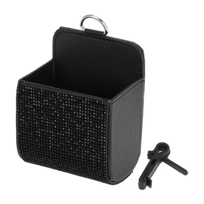 Unique Bargains Universal Car Trash Can Hanging Trash Bin Faux Leather Rhinestones 1 Pcs Black