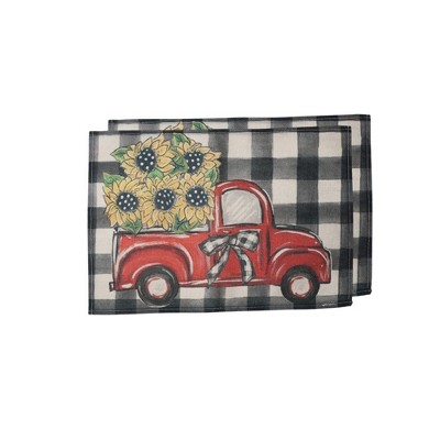 Unique Bargains Christmas Place Mats Sunflower Truck Flax Multicolor 13"x17.7" 2 Pcs