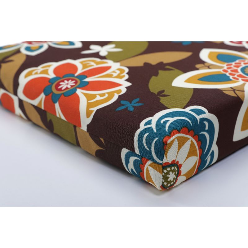 Outdoor Bench Cushion - Brown/Turquoise Floral - Pillow Perfect, 3 of 7