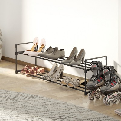Black 2-Tier Stackable Metal and Plastic Shoe Rack
