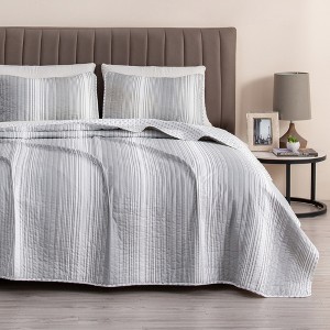 Great Bay Home Stripe Reversible Quilt Set With Shams - 1 of 4